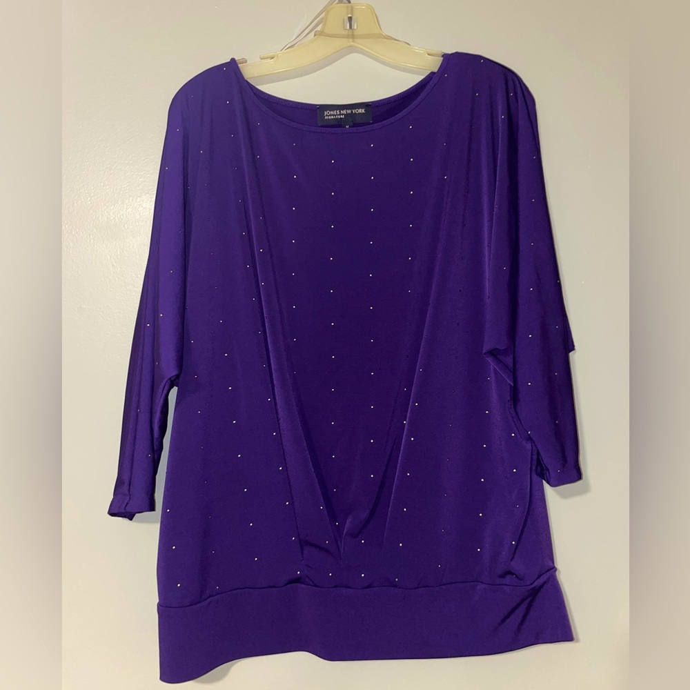💟Jones New York Purple Women's Top with Rhinestone Accents